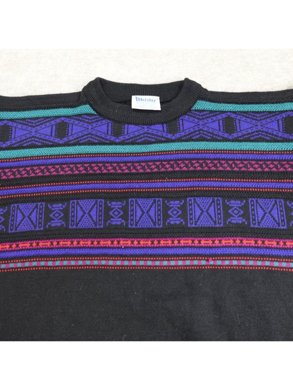 Meister Mens Sweater Large Black Vintage Wool Blend Nordic 3D